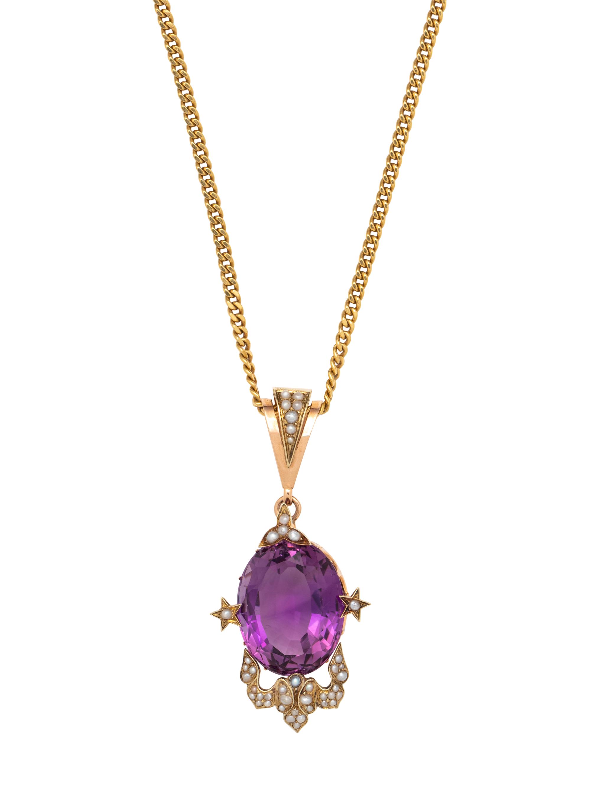 COLLECTION OF AMETHYST AND SEED PEARL JEWELRY