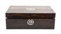 A Regency Calamander Writing Slope Height 5 1/8 x width 15 1/8 x depth 10 inches.