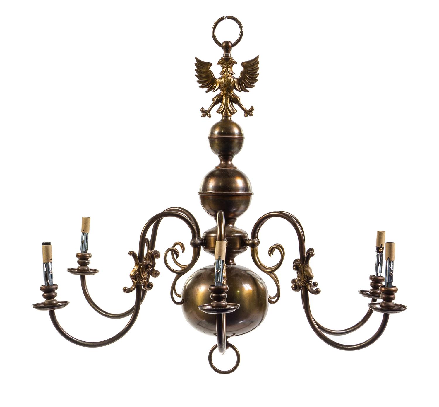 A Flemish Baroque Style Brass Six-Light Chandelier — 19TH CENTURY