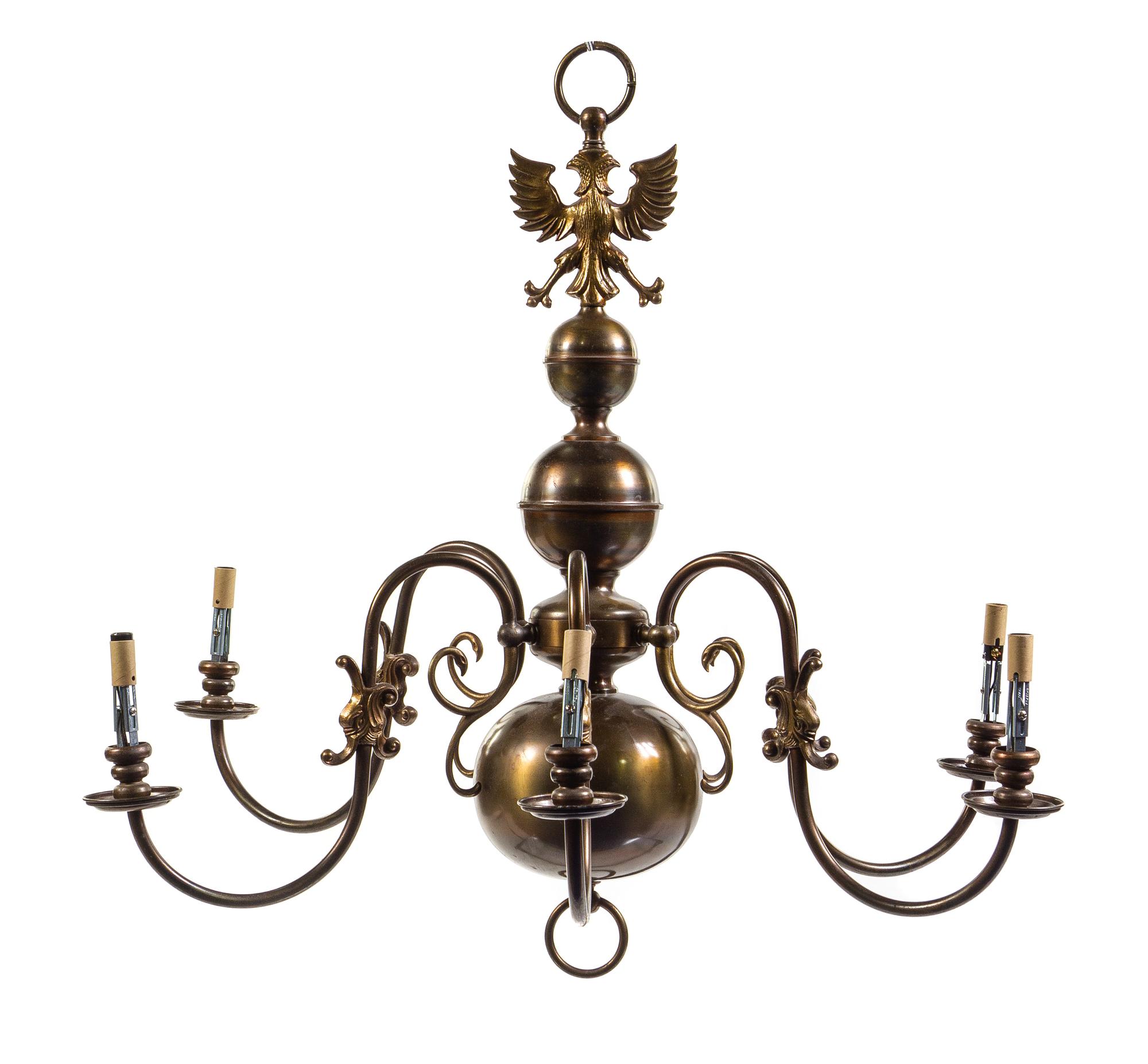 A Flemish Baroque Style Brass Six-Light Chandelier — 19TH CENTURY