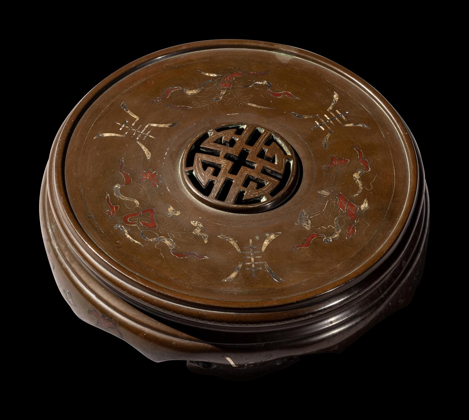 A Chinese Silver Inlaid Bronze Stand
