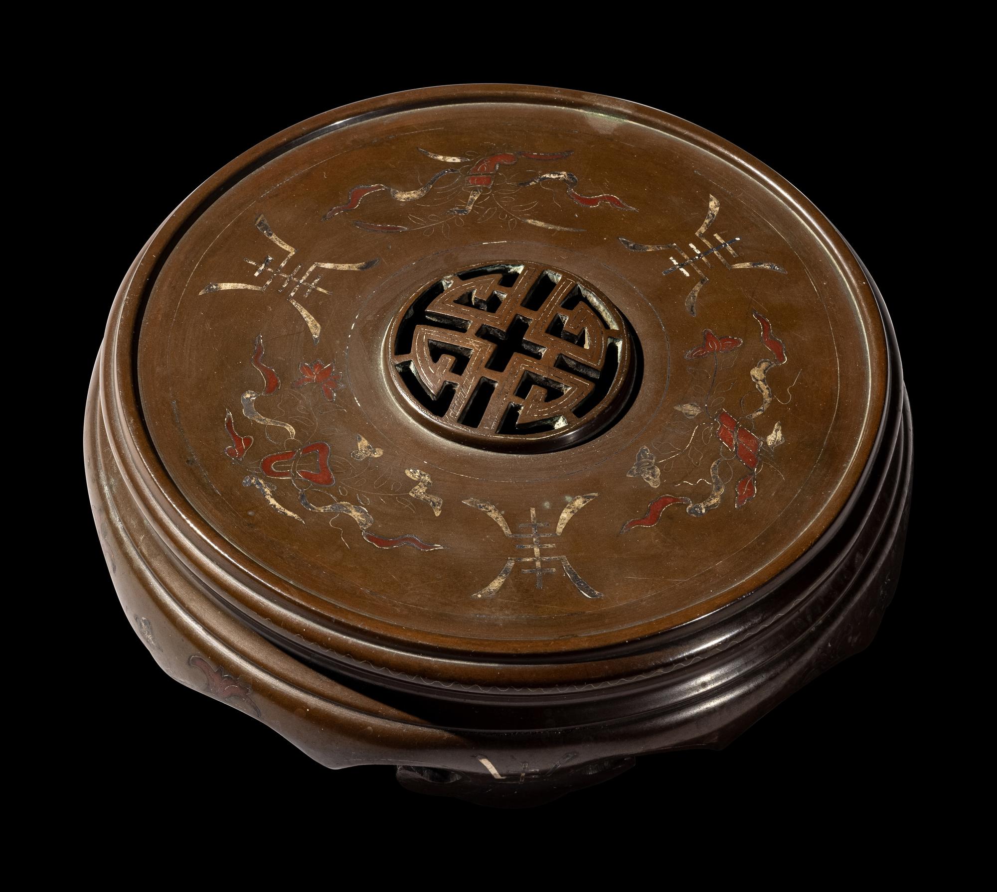 A Chinese Silver Inlaid Bronze Stand