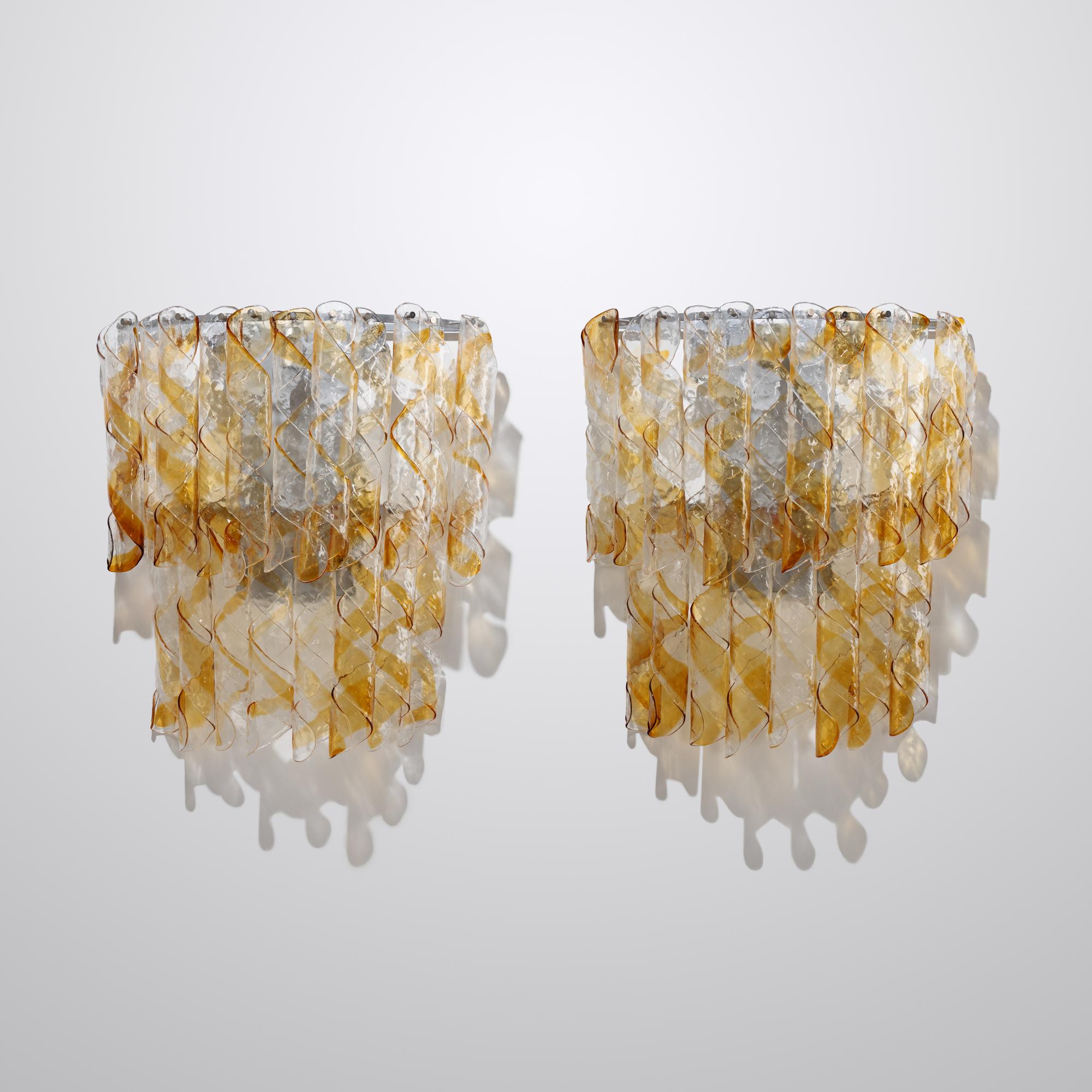 Pair of large glass 'Torciglioni' sconces by AV Mazzega