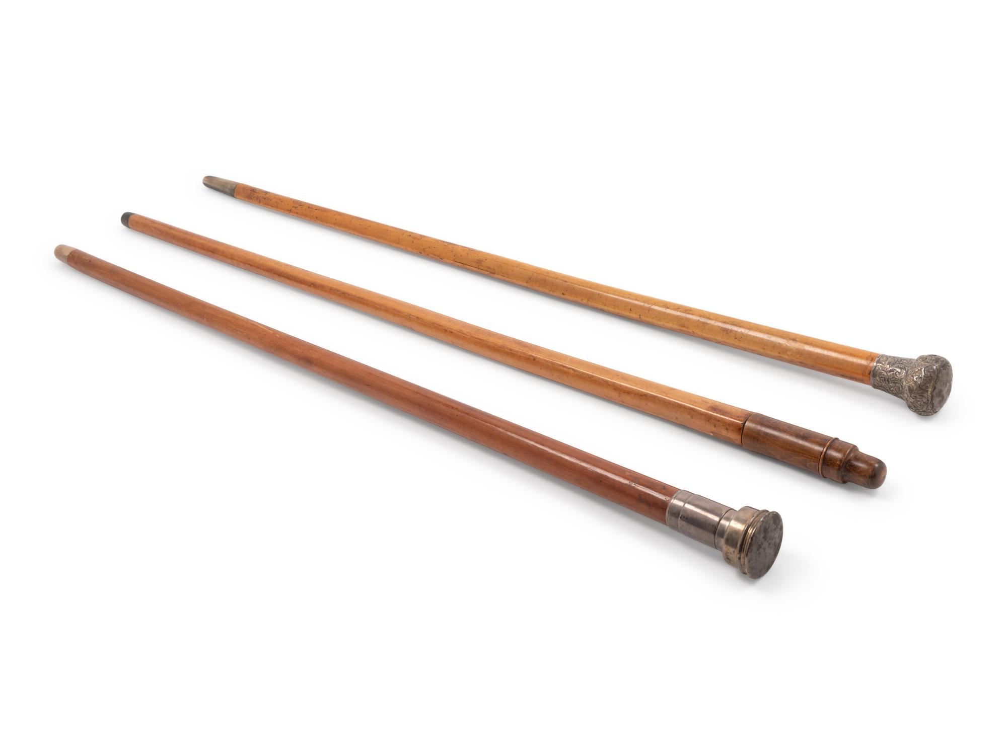 Three English Metal-Mounted Doctor's System Walking Sticks