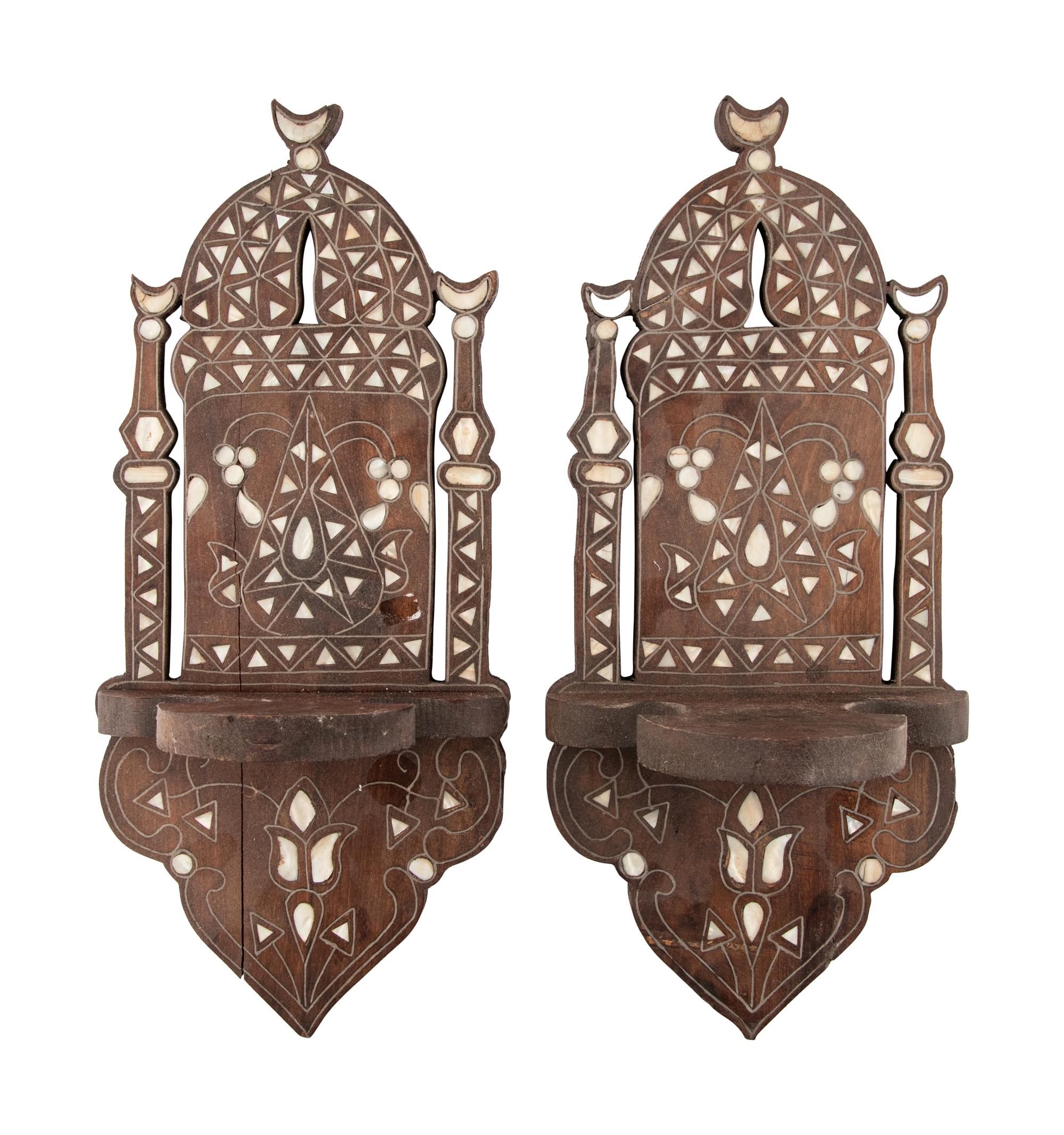 A Pair of Syrian Mother of Pearl Inlaid Lantern Shelves