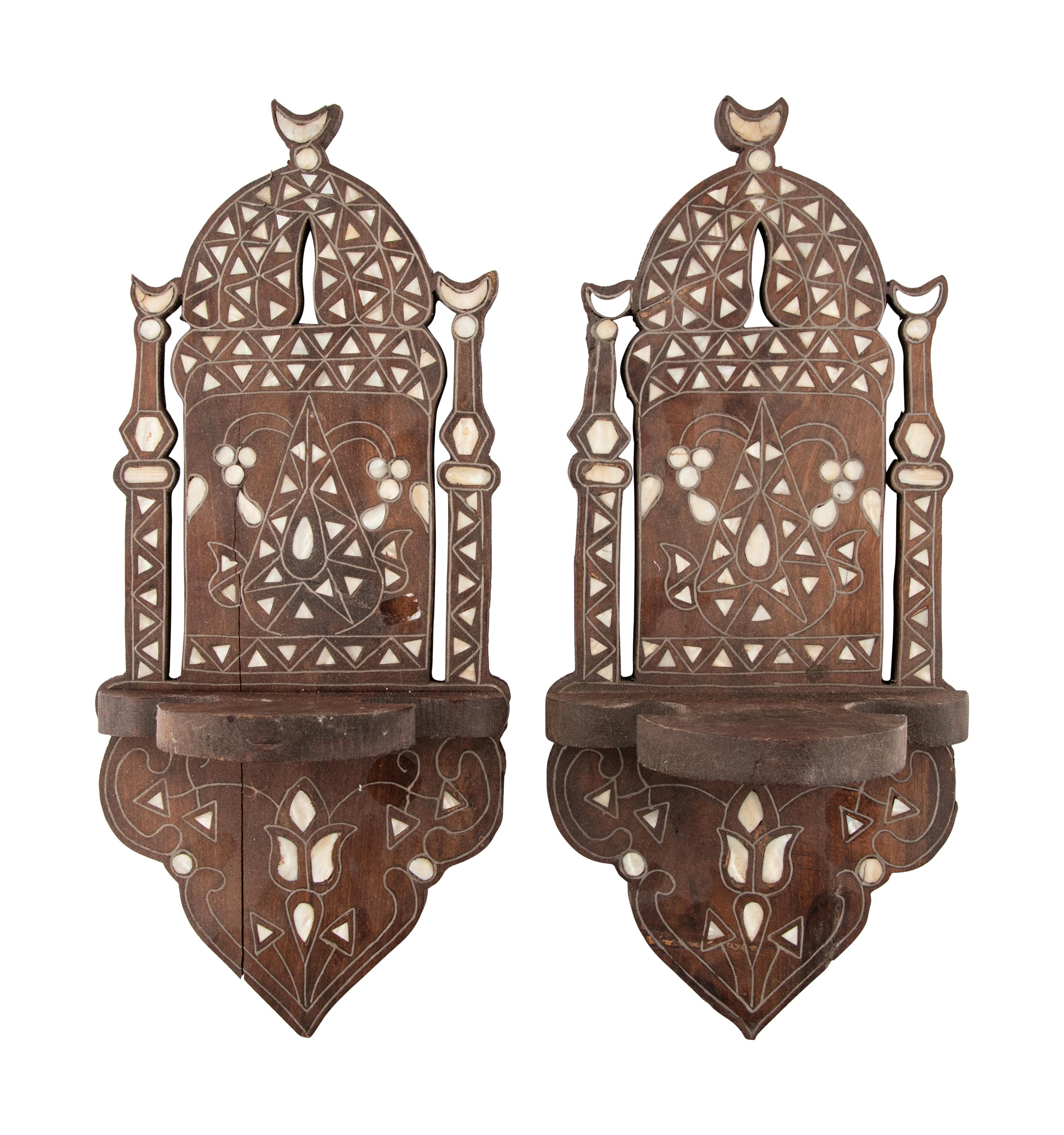 A Pair of Syrian Mother of Pearl Inlaid Lantern Shelves