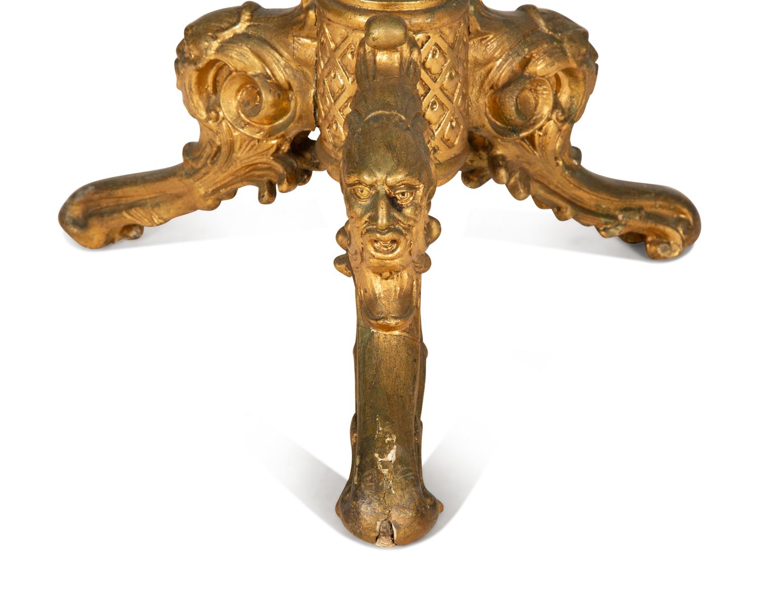 An Italian Baroque Style Giltwood Marble-Top Side Table