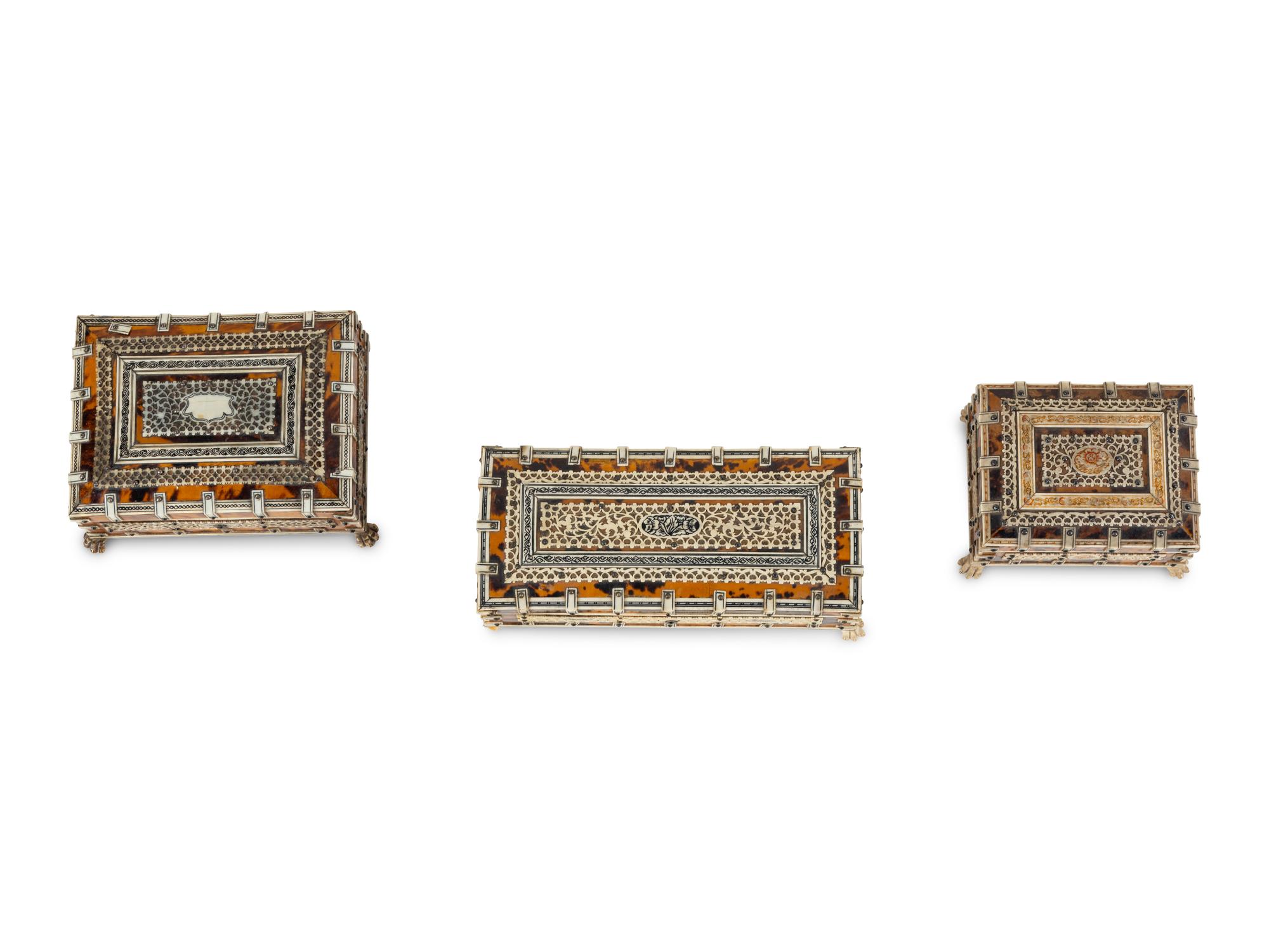 Three Anglo-Indian Tortoiseshell Inlaid Boxes