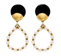 A Pair of 18 Karat Yellow Cultured Pearl, Onyx and Diamond Earclips, Dario, 21.00 dwts.