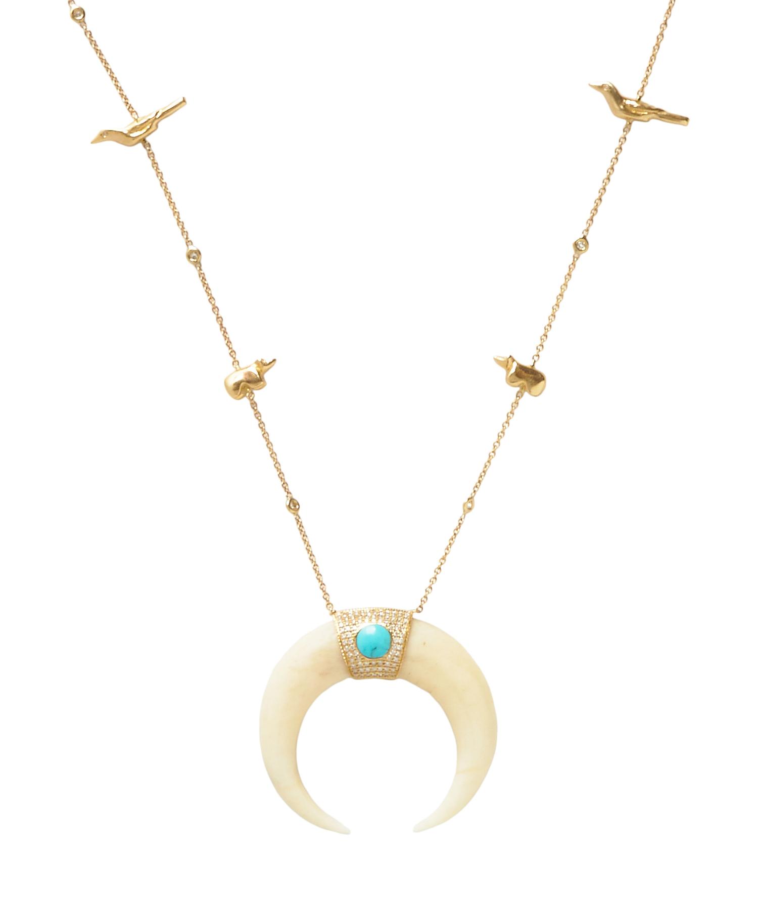 JACQUIE AICHE, BONE, TURQUOISE, AND DIAMOND CRESCENT NECKLACE