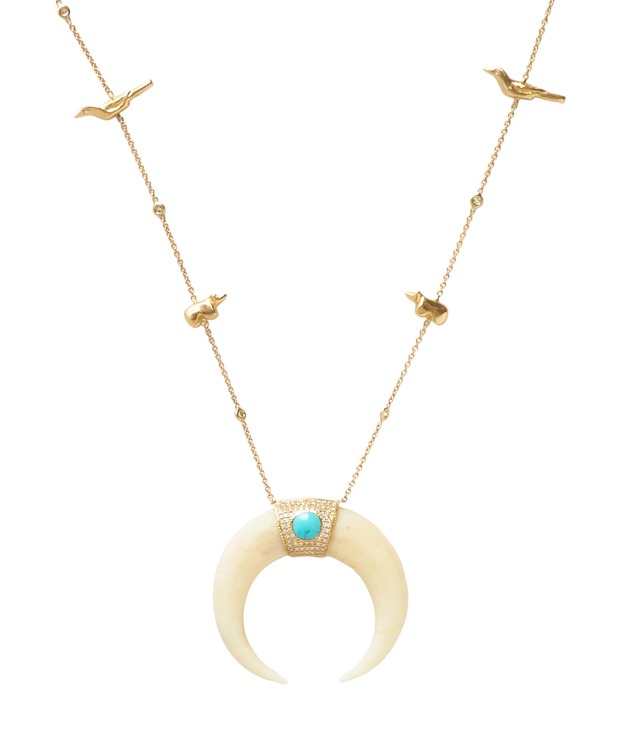 JACQUIE AICHE, BONE, TURQUOISE, AND DIAMOND CRESCENT NECKLACE