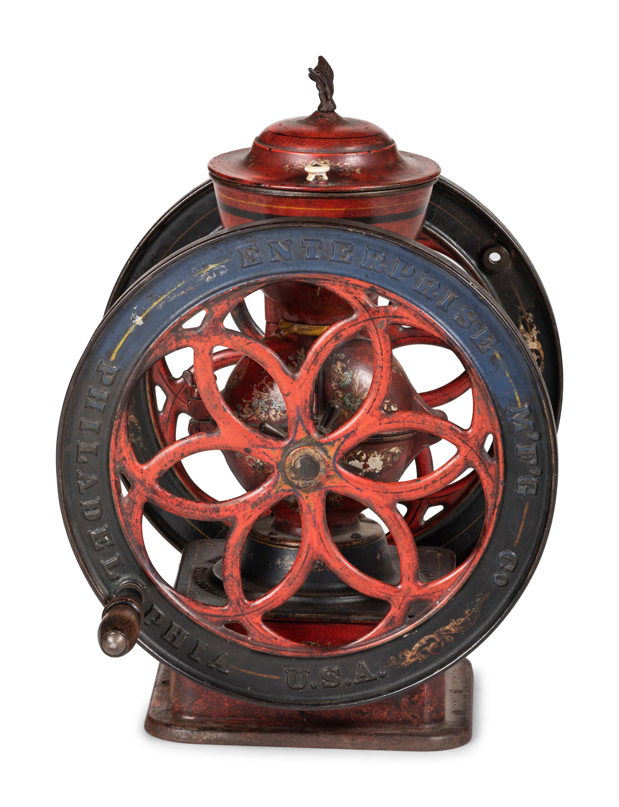 An Enterprise No. 9 Monumental Painted Cast Iron Coffee Mill