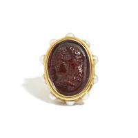 YELLOW GOLD, CULTURED PEARL AND CAMEO RING