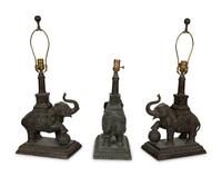 A Set of Three Maitland Smith Cast Metal Elephant-Form Table Lamps