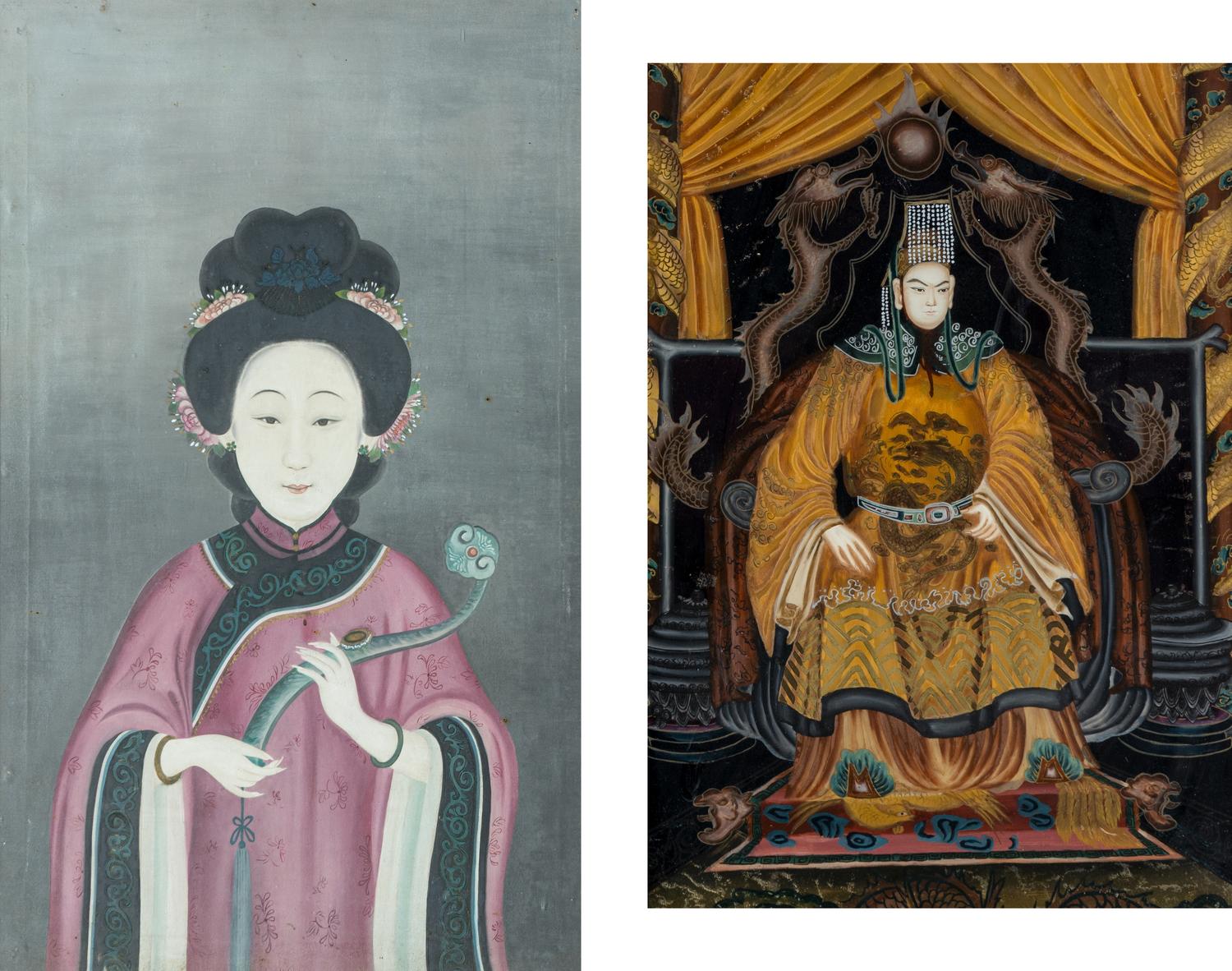 Two Chinese Reverse-Painted Glass Pictures