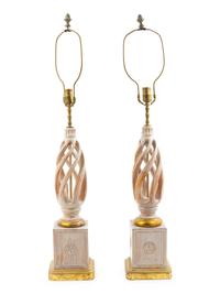 A Pair of Painted and Parcel Gilt Table Lamps