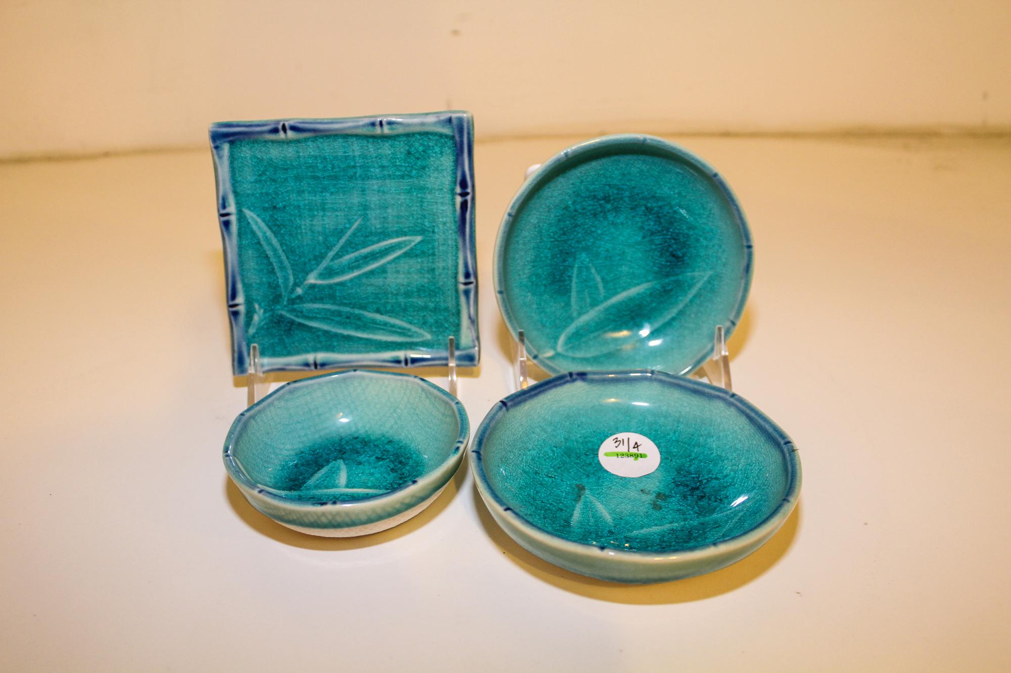 A Group of Turquoise Glazed Ceramic Articles Width of widest 4 3/4 inches.