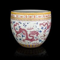 A Large Chinese Famille Rose 'Dragon' Porcelain Jardinière