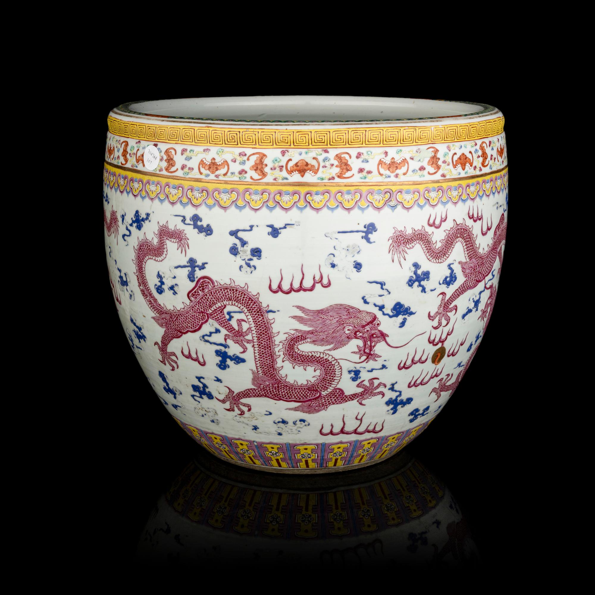 A Large Chinese Famille Rose 'Dragon' Porcelain Jardinière
