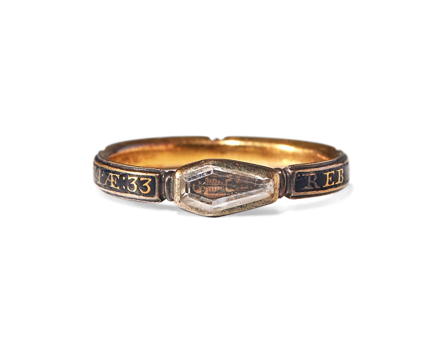 A Rare Georgian Gold, Crystal, And Enamel Mourning Ring