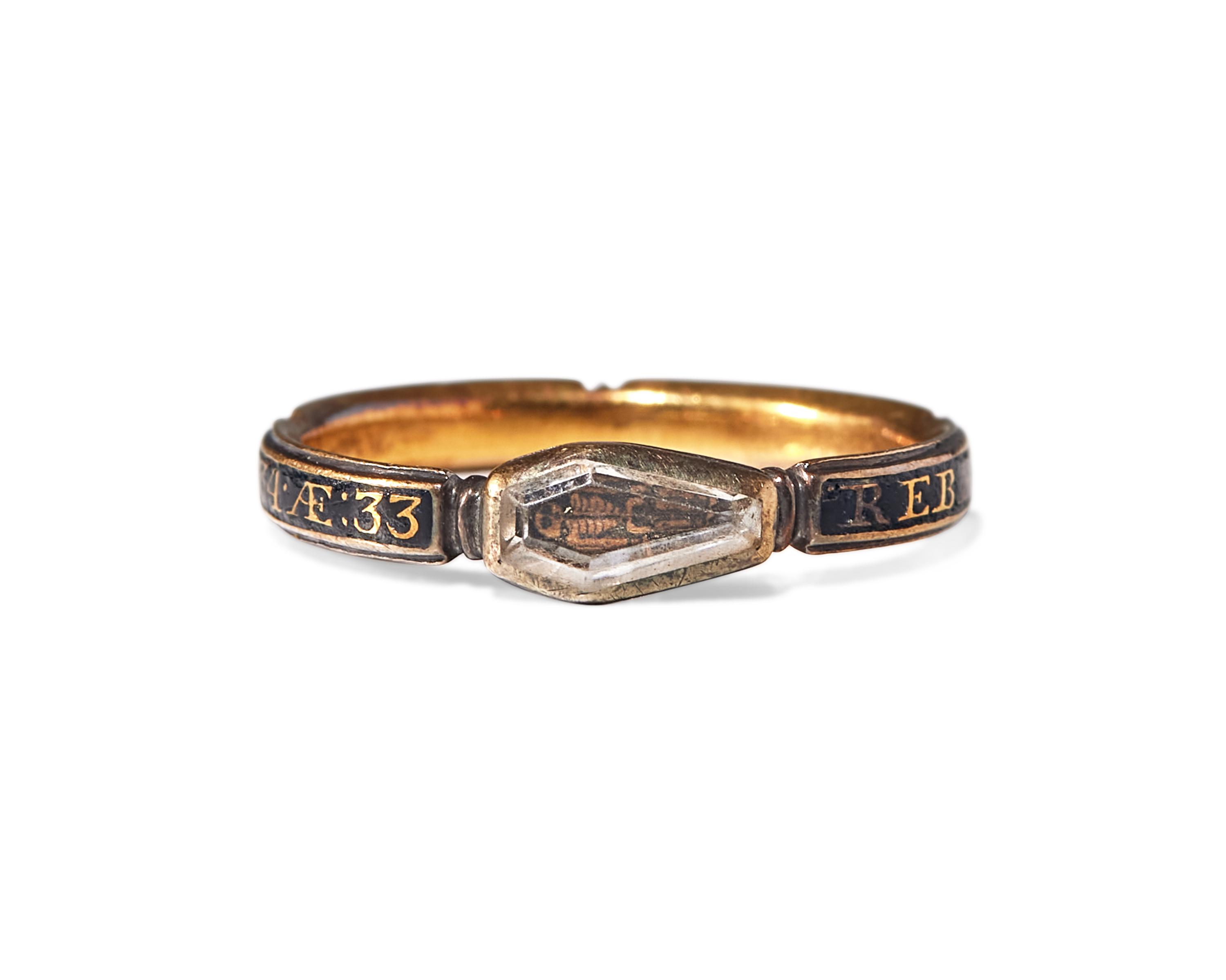 A Rare Georgian Gold, Crystal, And Enamel Mourning Ring