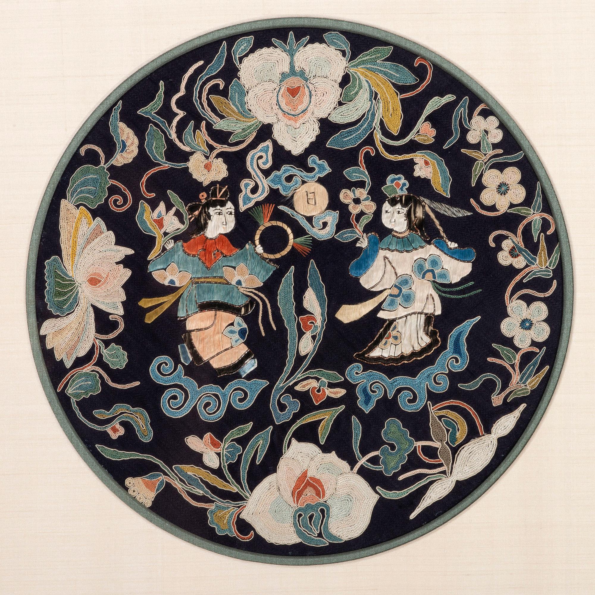Six Chinese Embroidered and Woven Silk Panels