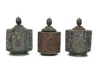 A Set of Three of Chinese Bronze Hanging Lanterns