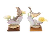 A Pair of Royal Worcester Dorothy Doughty Porcelain Cactus Wren and Prickly Pear Groups