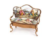 An Austrian Seven-Piece Suite of Enameled and Gilt Metal Miniature Furniture