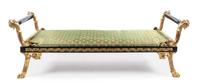 An Italian Neoclassical Painted and Gilt Bench Height 26 1/4 x length 75 1/4 x width 25 1/2 inches. — LATE 19TH CENTURY