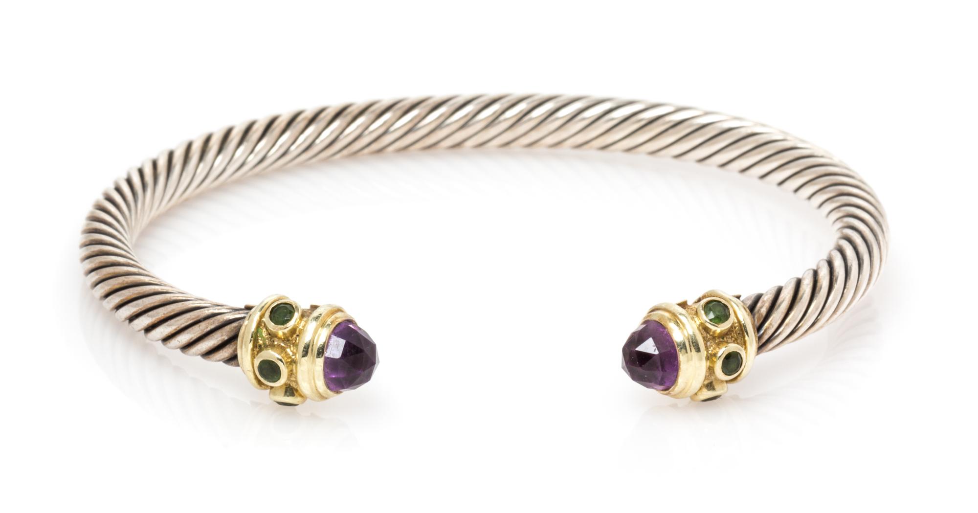 A Sterling Silver, 14 Karat Yellow Gold, Amethyst and Peridot 'Renaissance' Bracelet, David Yurman, 18.45 dwts.