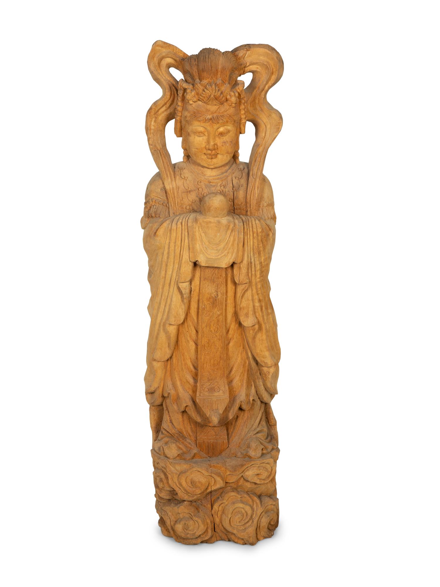 A Carved Wood Figure of Guanyin