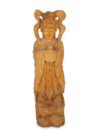 A Carved Wood Figure of Guanyin