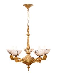An Empire Style Gilt Bronze and Alabaster Five-Light Chandelier