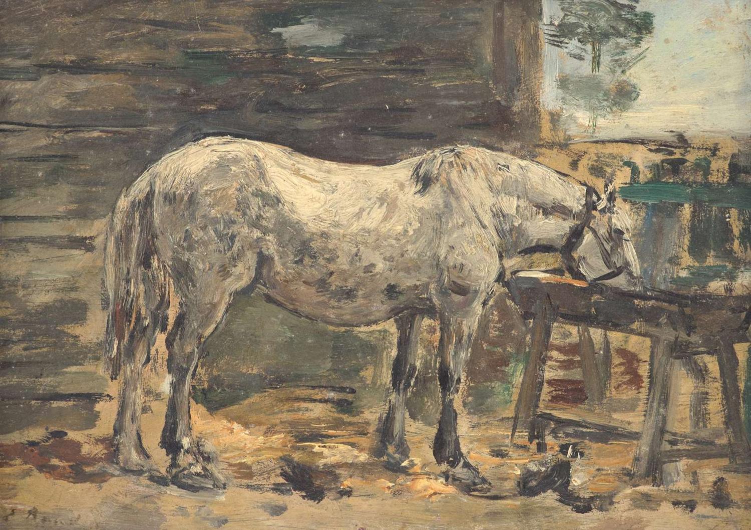 Eugene Boudin (French, 1824-1898) - Cheval Blanc à L'Abreuvoir