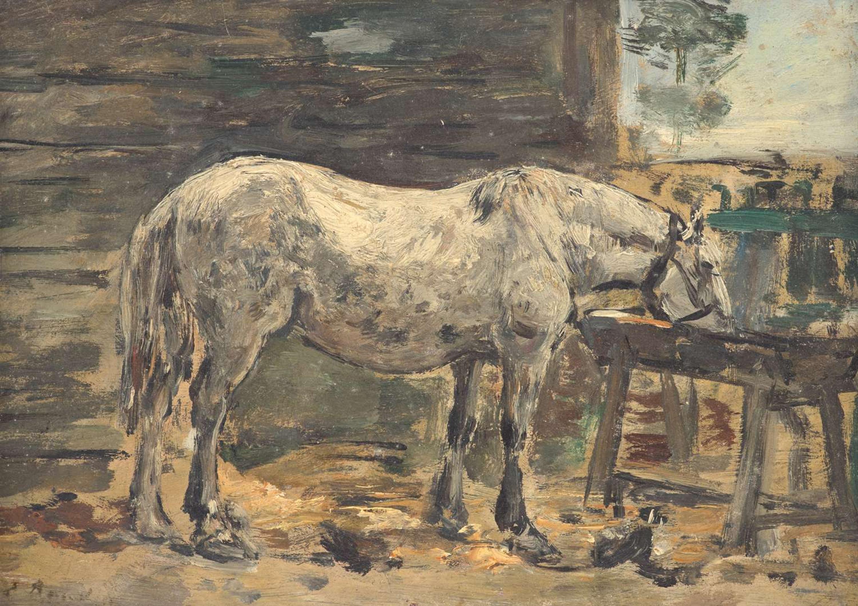 Eugene Boudin (French, 1824-1898) - Cheval Blanc à L'Abreuvoir