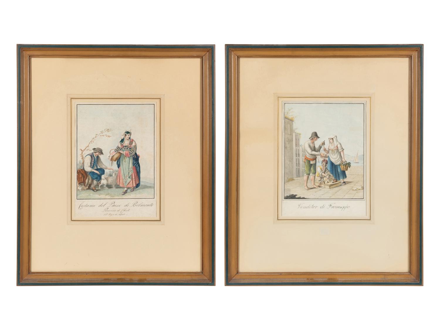 A Pair of Italian Watercolor and Gouache Illustrations