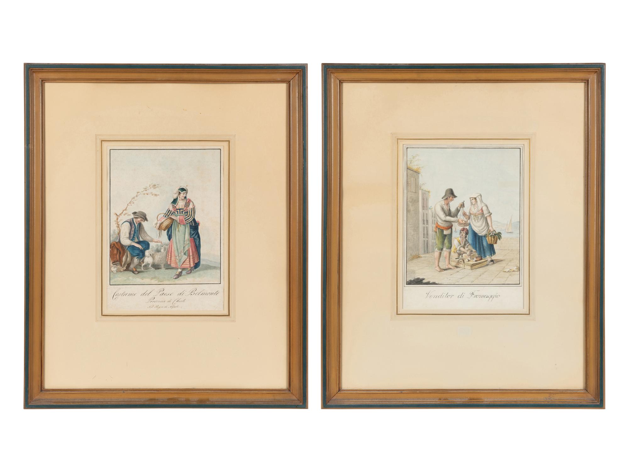 A Pair of Italian Watercolor and Gouache Illustrations