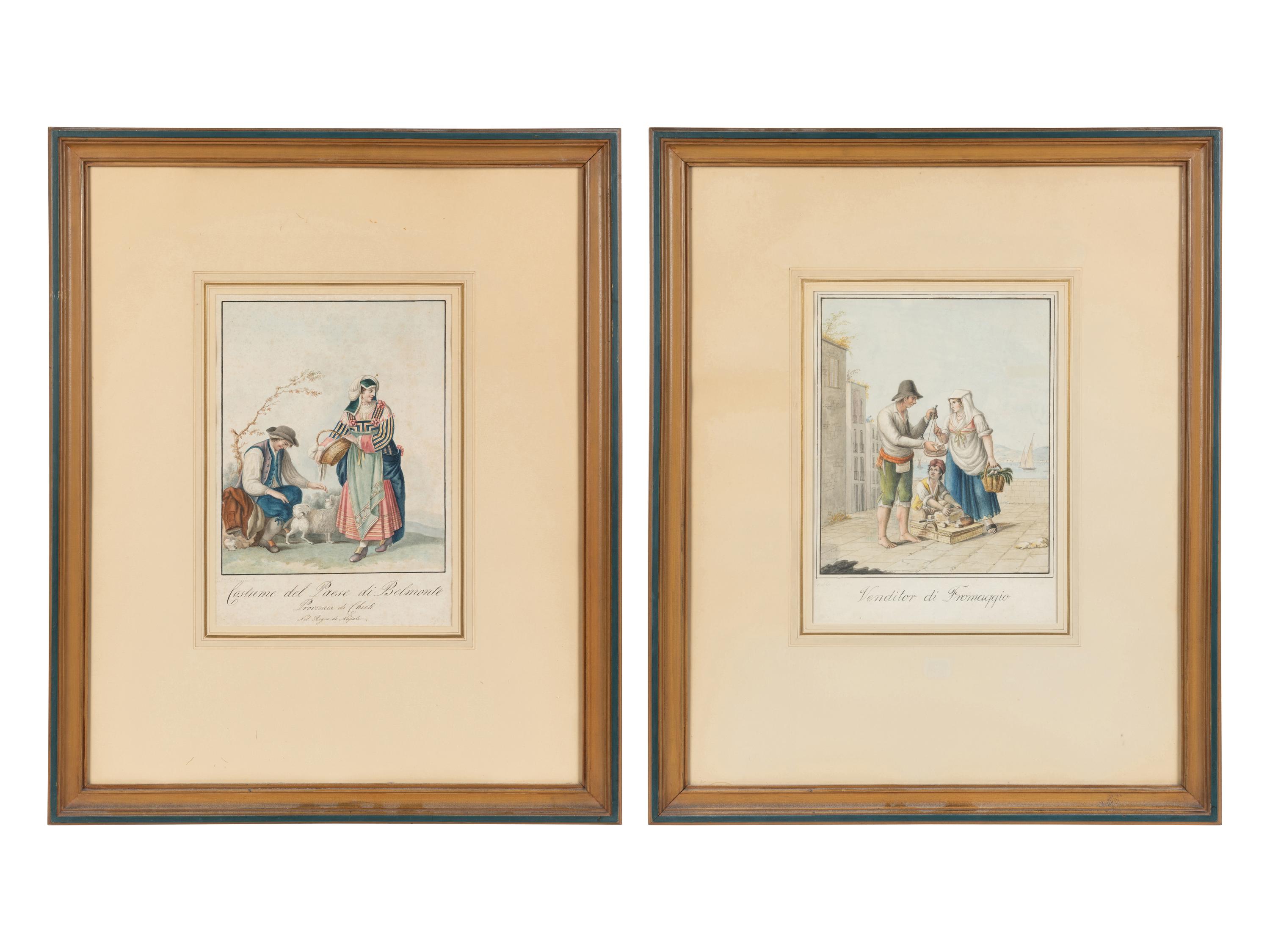 A Pair of Italian Watercolor and Gouache Illustrations