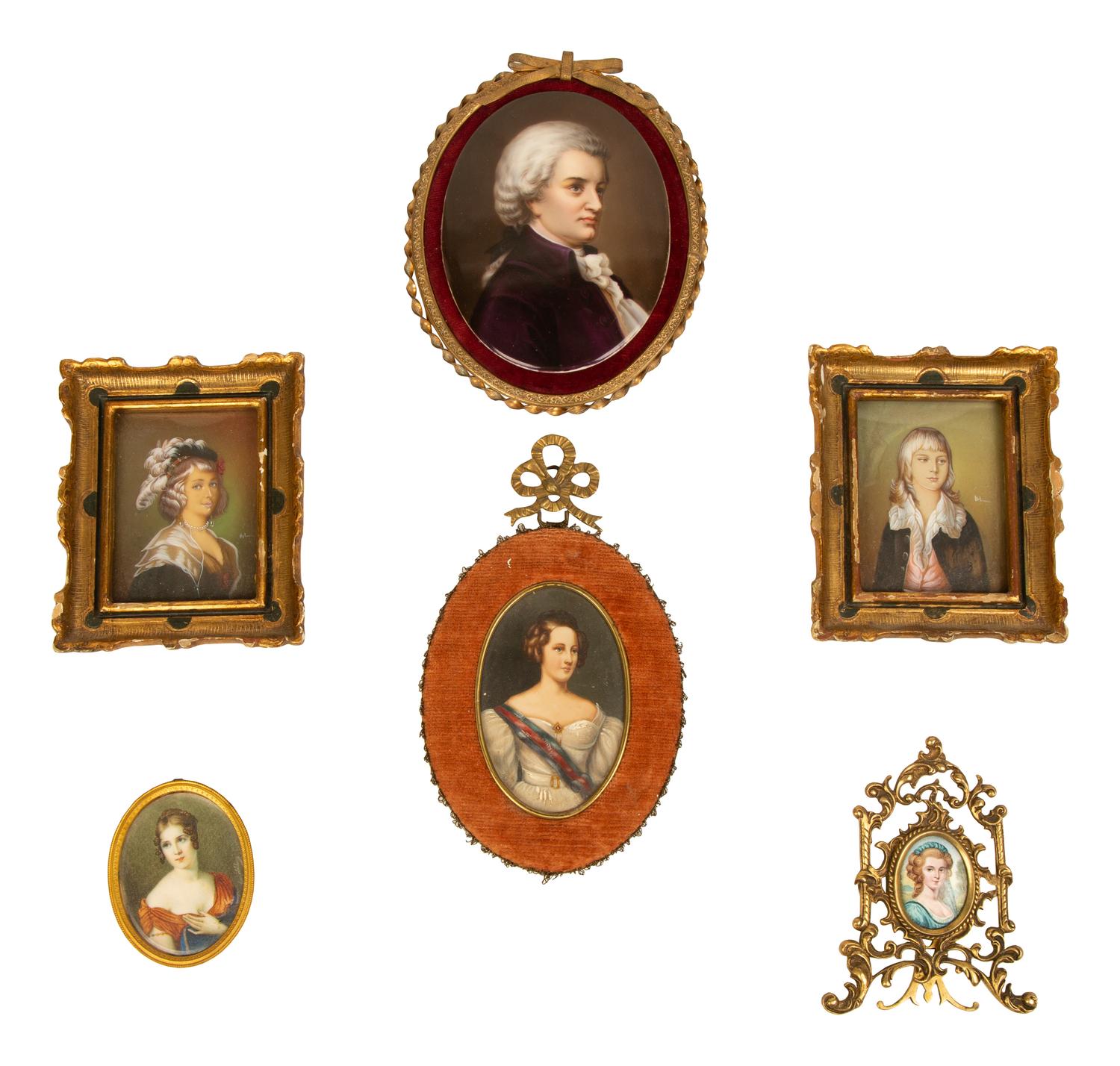 A Group of Six Continental Miniature Watercolor Portraits — 19TH CENTURY