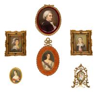 A Group of Six Continental Miniature Watercolor Portraits — 19TH CENTURY