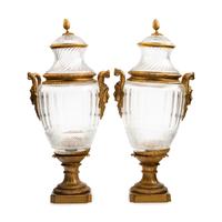 A Pair of Large Baccarat Gilt Bronze and Cut-Glass Urns
