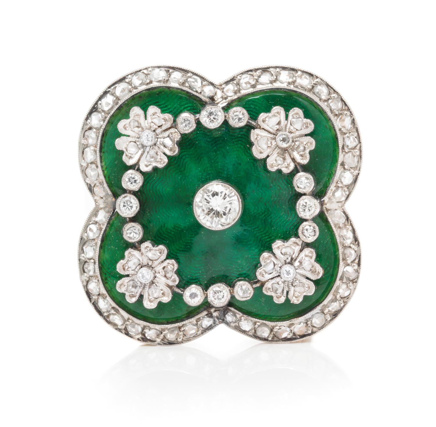 An Edwardian Bicolor Gold, Diamond and Enamel Pendant/Brooch, 9.30 dwts.