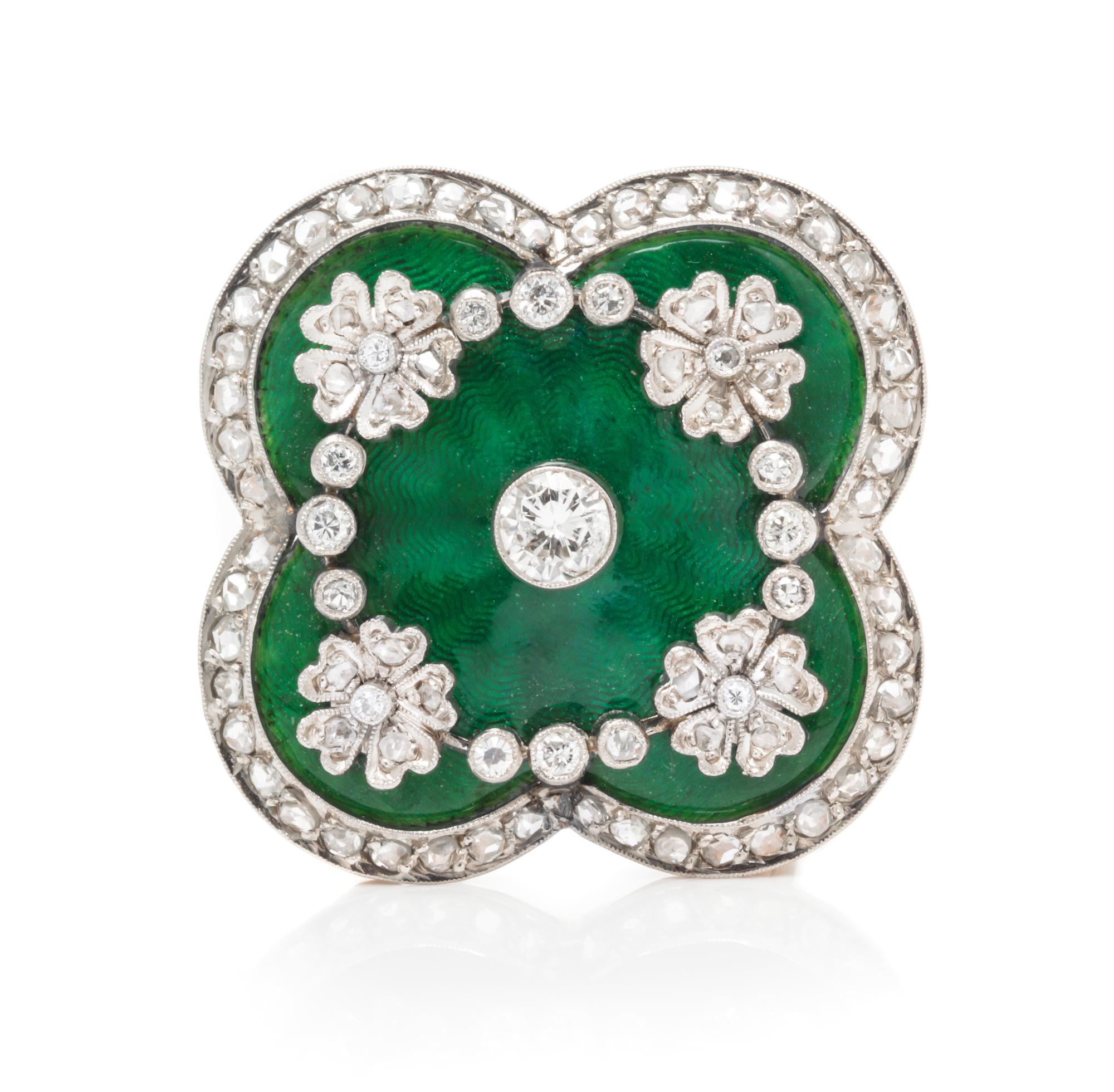 An Edwardian Bicolor Gold, Diamond and Enamel Pendant/Brooch, 9.30 dwts.
