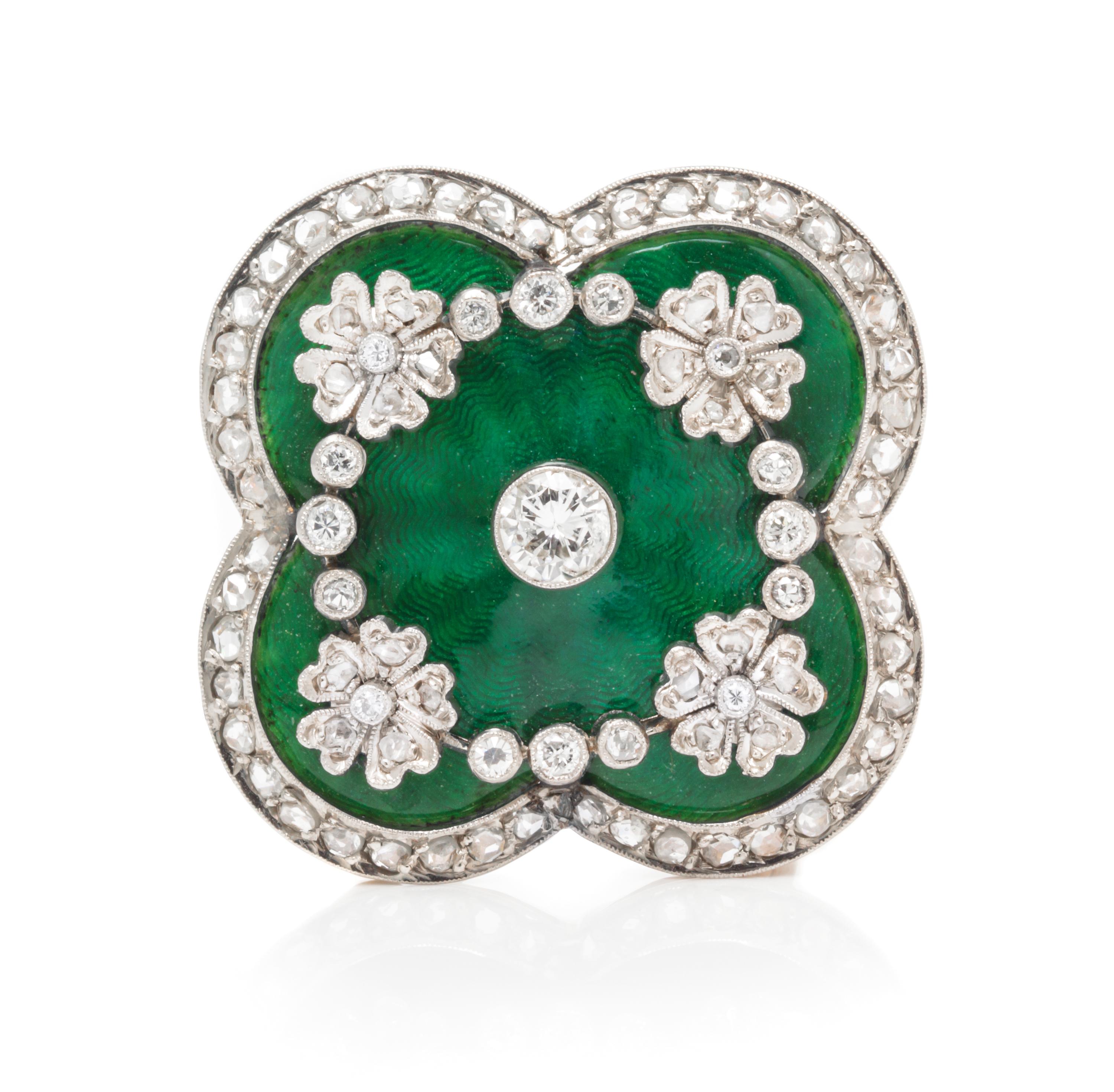 An Edwardian Bicolor Gold, Diamond and Enamel Pendant/Brooch, 9.30 dwts.