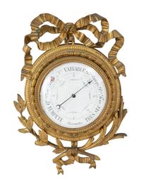 A Louis XVI Style Gilt Bronze Cartel Clock and Matching Barometer