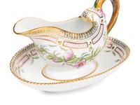 A Royal Copenhagen Flora Danica Porcelain Sauce Boat and Fixed Stand