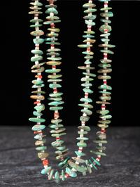 Double-strand #8 Turquoise, Heishi, and Coral Necklace