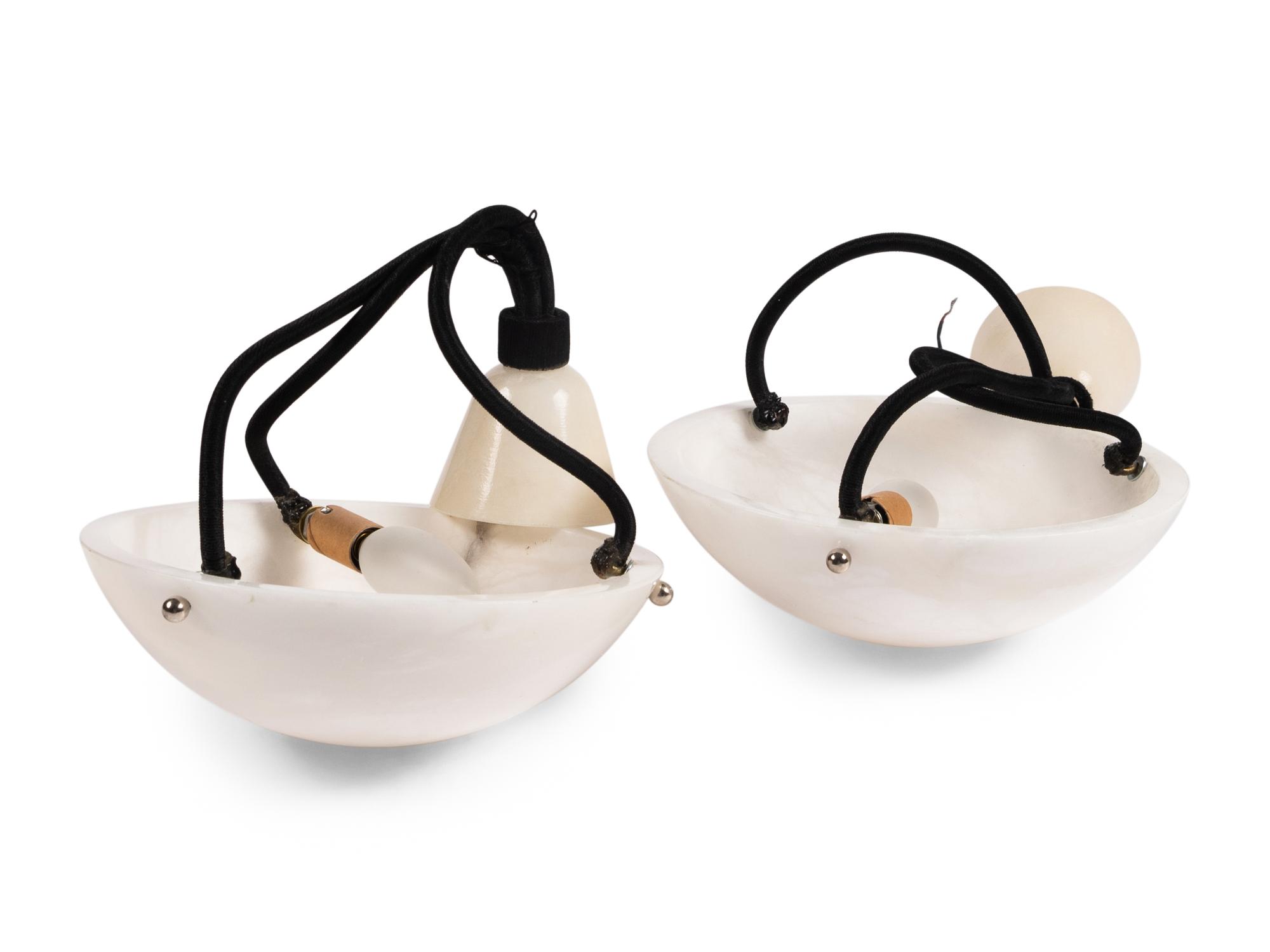A Pair of Contemporary Alabaster Pendant Fixtures
