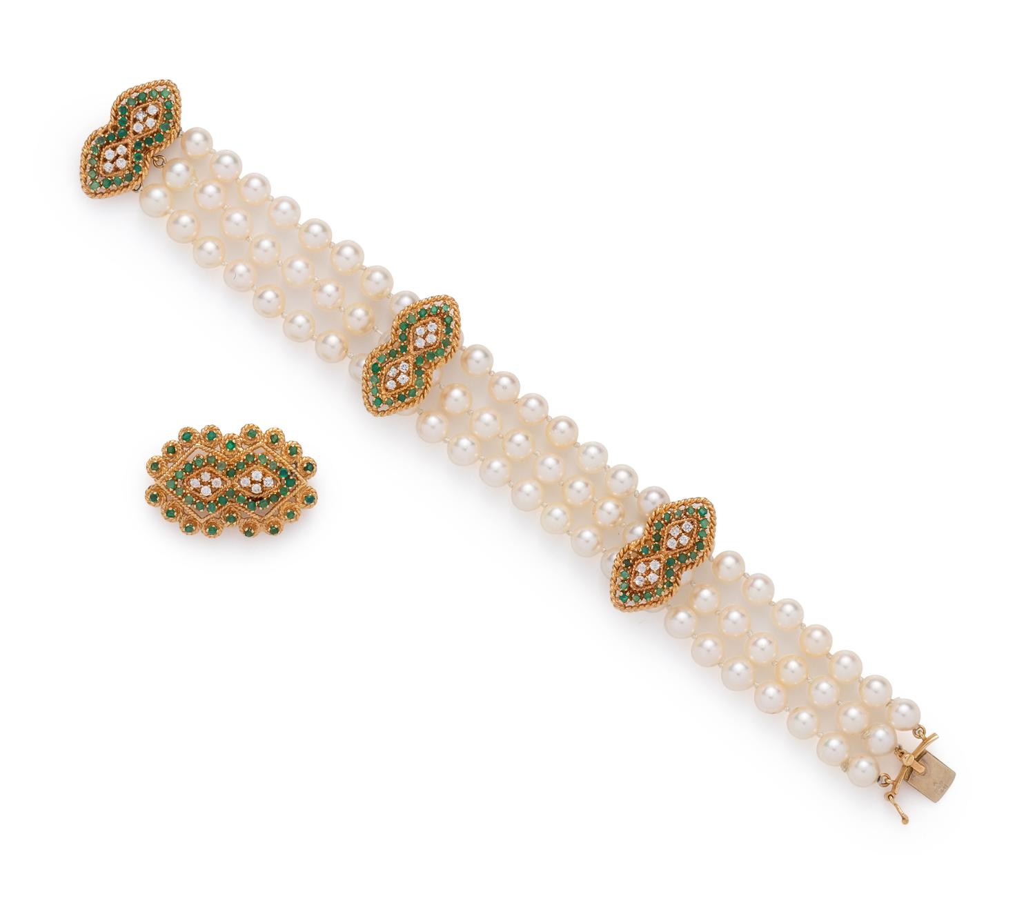 YELLOW GOLD, EMERALD AND DIAMOND SET